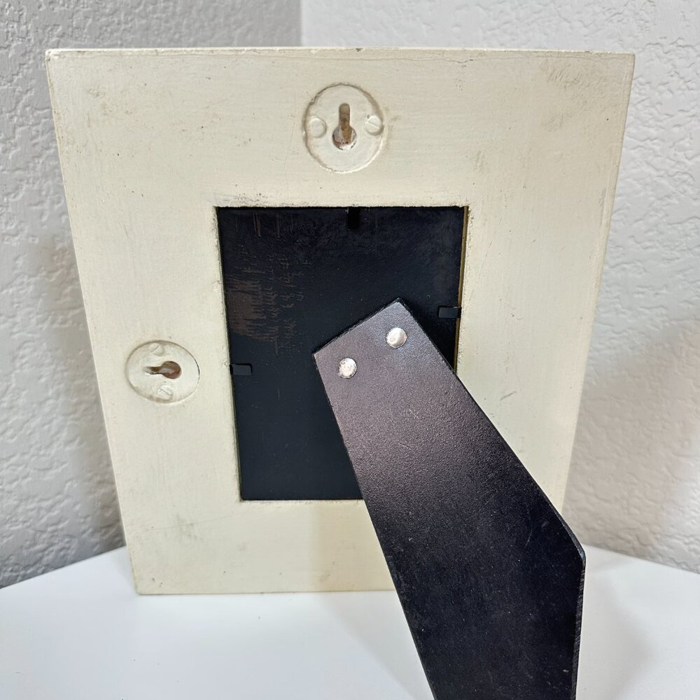 NWT VTG Pier 1 Wood Picture Frame Whitewash Cadre Blanchi Gold Stencil 3.5" x 5" - Picture 2 of 9
